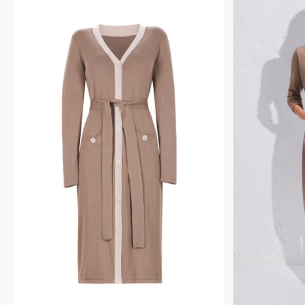 CAbi Tan and Cream Long Cardigan Sweater